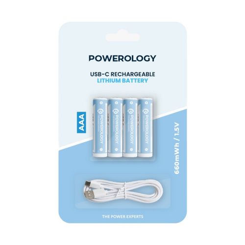 باتری نیم قلمی 4 تایی قابل شارژ پاورولوژی Powerology AAA Rechargeable Battery PAAAV2RBT